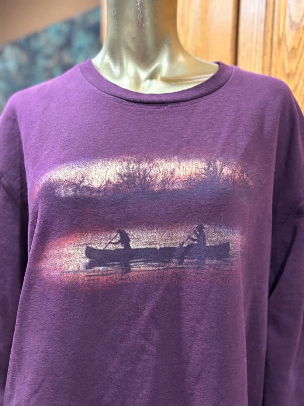 Men's Crewneck Sweatshirt in Purple with Canoe Graphic - Picture 3 of 11